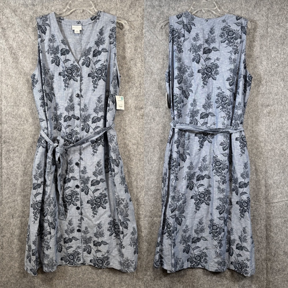 NWT Liz Claiborne Button Up Belted Linen Shirt Dress Womens XXL Midi Casual